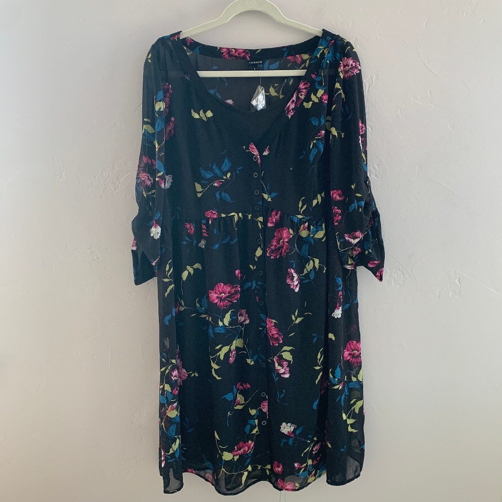 NWT Torrid Black Floral Chiffon Dress 1